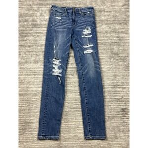 American Eagle Jeans Womens‎ 4 Blue Hi Rise Jegging Denim Destroyed
